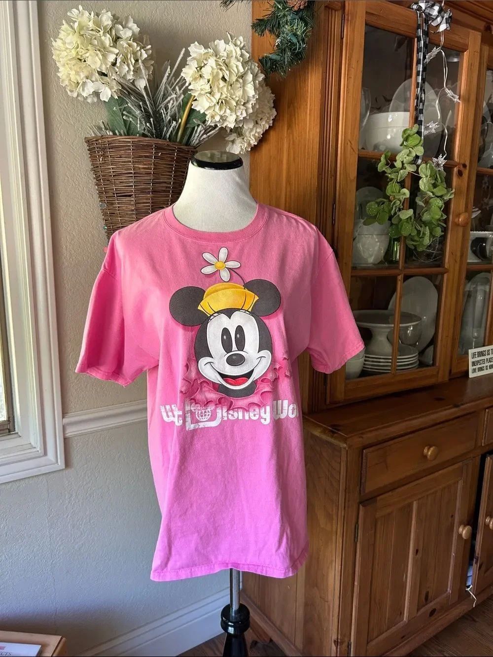 Hanes Pink Minnie Mouse Graphic Tee with Yellow Flower Hat